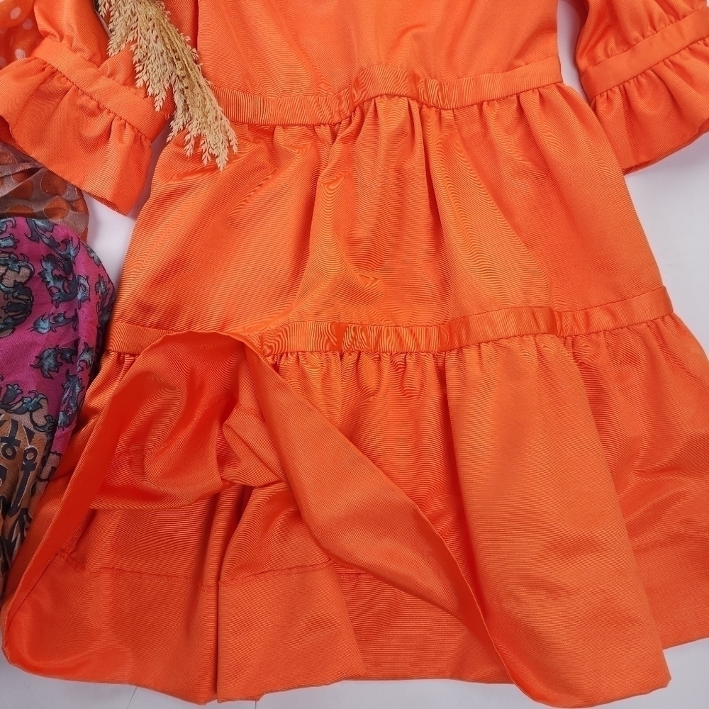 New Gretchen Scott Orange Ruffle Pocketed Dress Sz XS - Picture 2 of 16